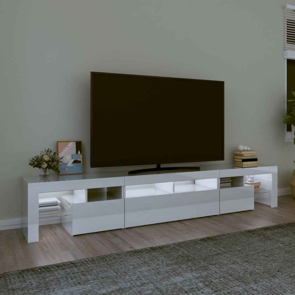 vidaXL TV Cabinet with LED Lights High Gloss White 230x36.5x40 cm