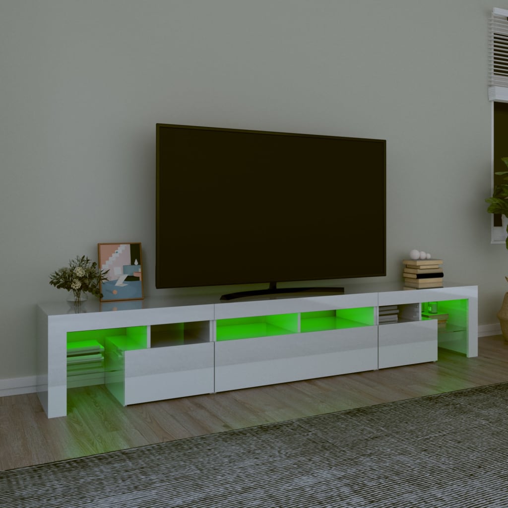 vidaXL TV Cabinet with LED Lights High Gloss White 230x36.5x40 cm