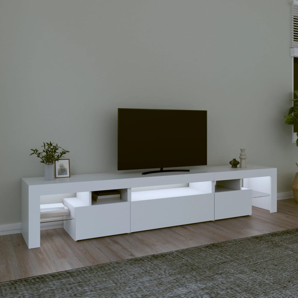 TV Cabinet with LED Lights White 215x36,5x40 cm