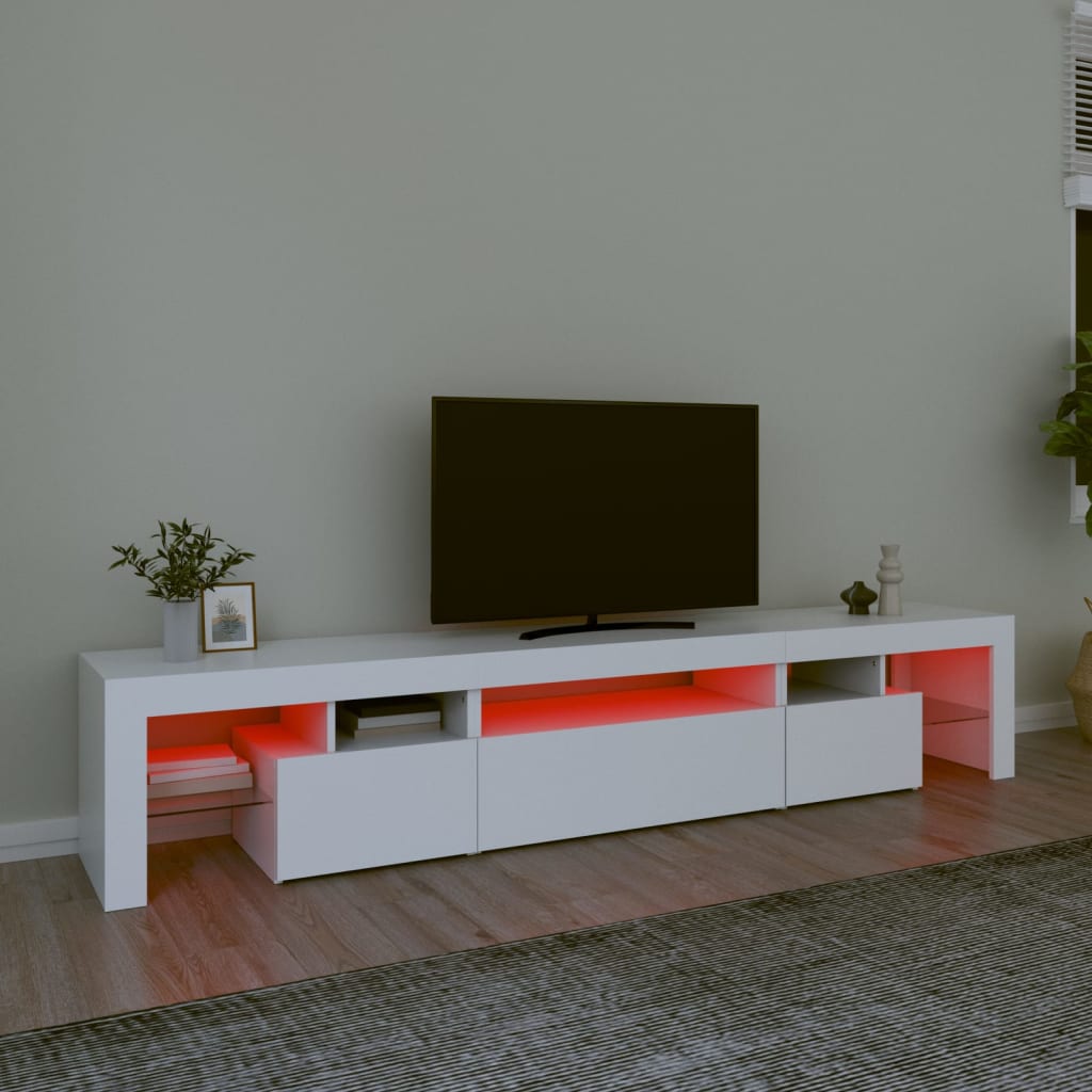 vidaXL TV Cabinet with LED Lights White 215x36.5x40 cm