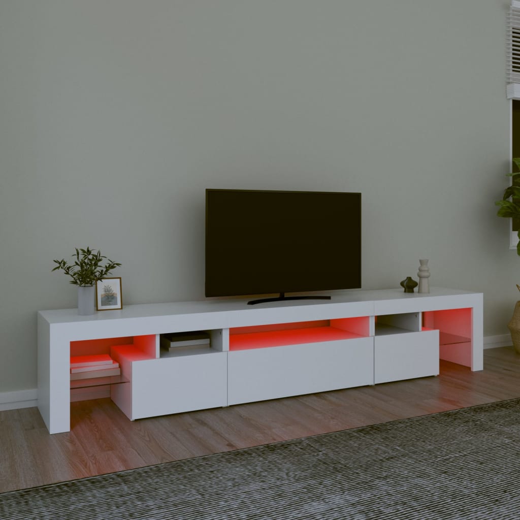 TV Cabinet with LED Lights White 215x36,5x40 cm