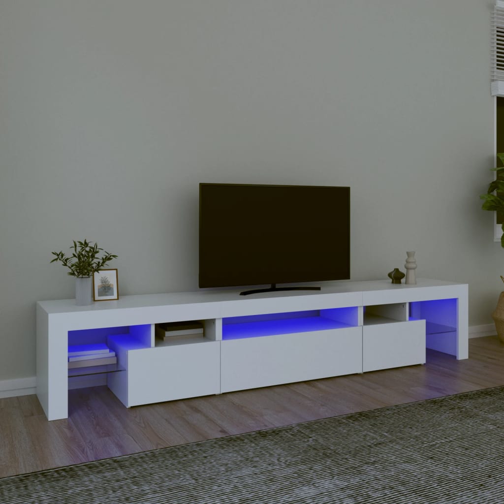 TV Cabinet with LED Lights White 215x36,5x40 cm