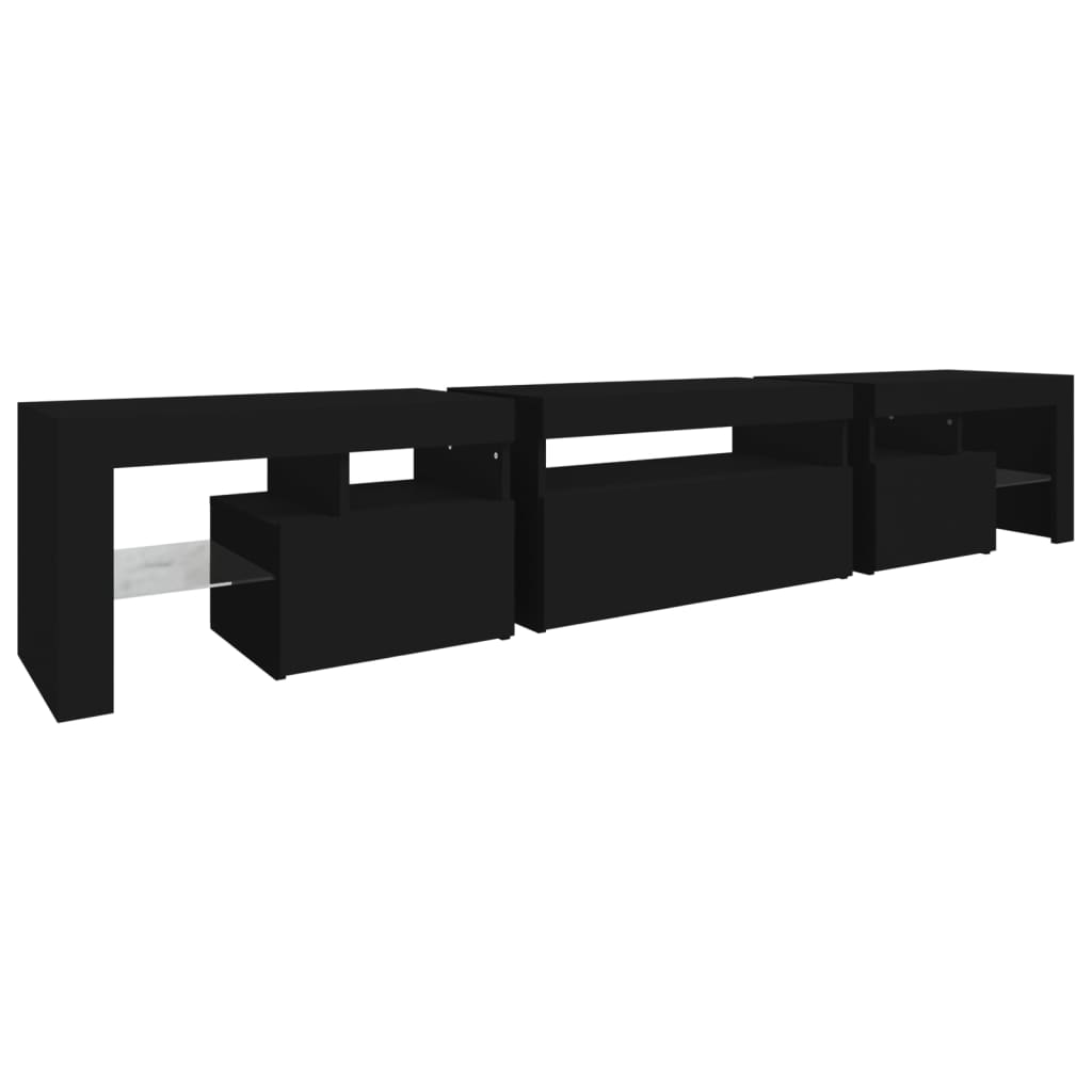 vidaXL TV Cabinet with LED Lights Black 215x36.5x40 cm