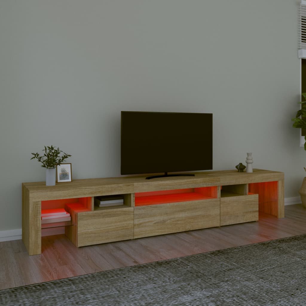 vidaXL TV Cabinet with LED Lights Sonoma Oak 215x36.5x40 cm