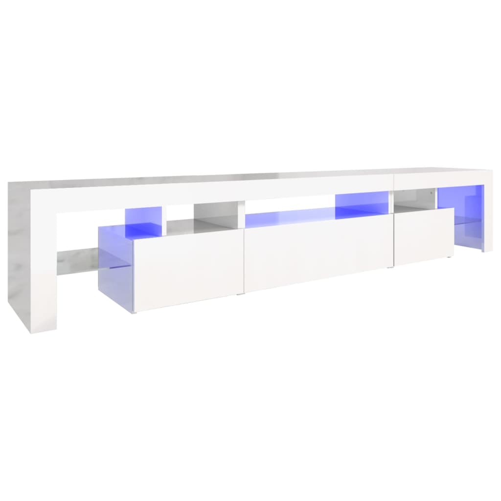 vidaXL TV Cabinet with LED Lights High Gloss White 215x36.5x40 cm