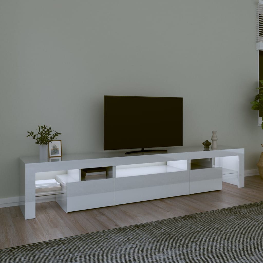 vidaXL TV Cabinet with LED Lights High Gloss White 215x36.5x40 cm