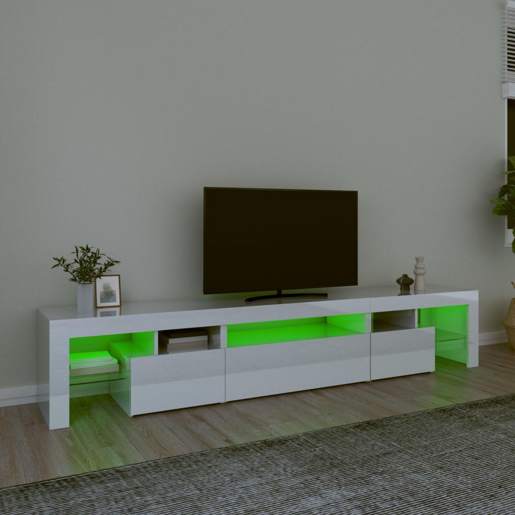 vidaXL TV Cabinet with LED Lights High Gloss White 215x36.5x40 cm