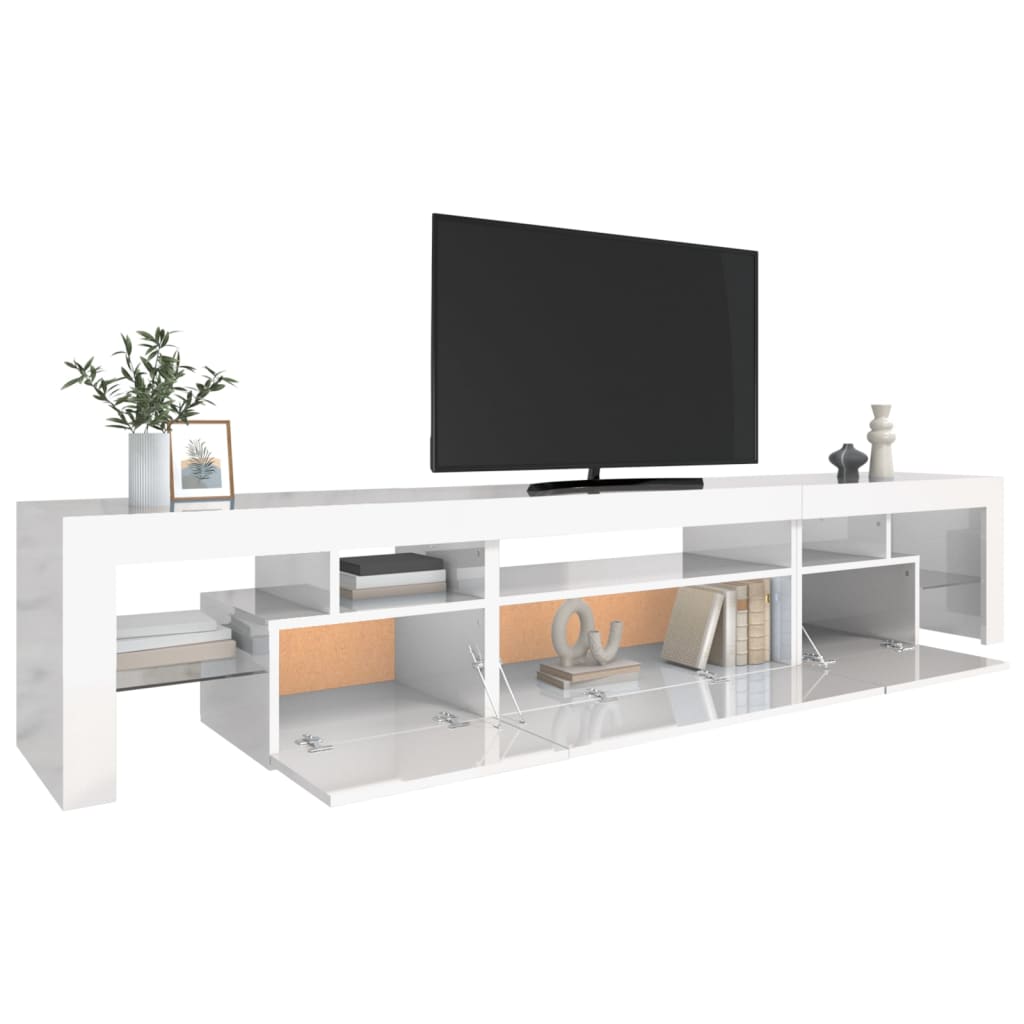 vidaXL TV Cabinet with LED Lights High Gloss White 215x36.5x40 cm