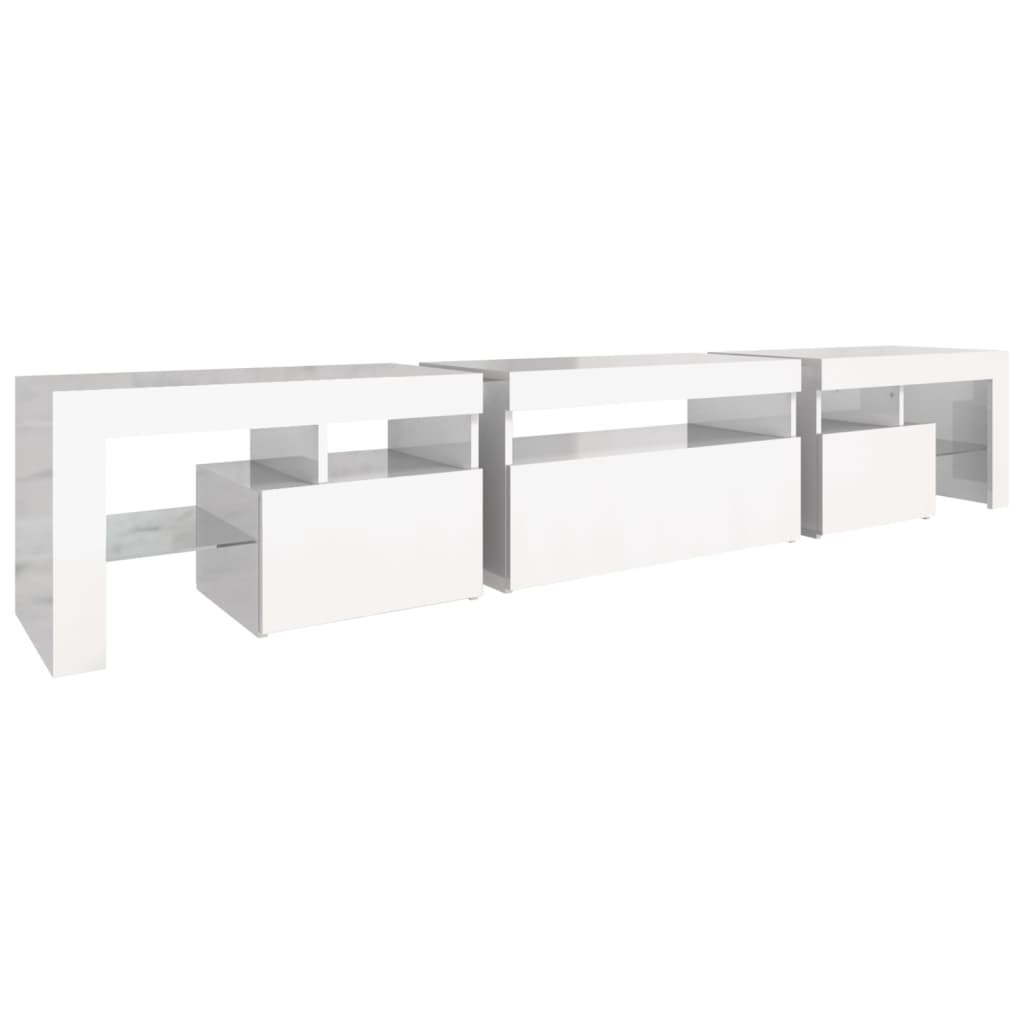 vidaXL TV Cabinet with LED Lights High Gloss White 215x36.5x40 cm