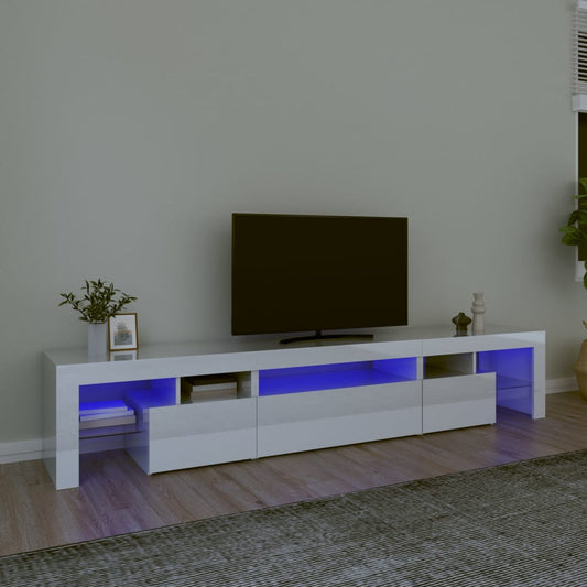 vidaXL TV Cabinet with LED Lights High Gloss White 215x36.5x40 cm