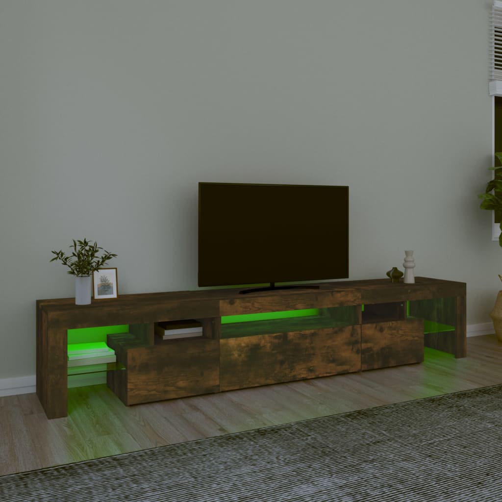 vidaXL TV Cabinet with LED Lights Smoked Oak 215x36.5x40 cm