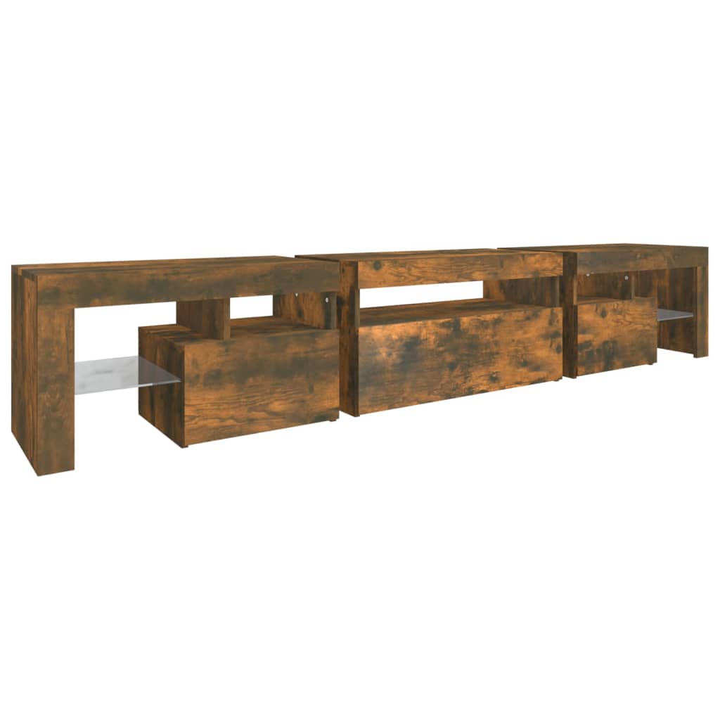 vidaXL TV Cabinet with LED Lights Smoked Oak 215x36.5x40 cm