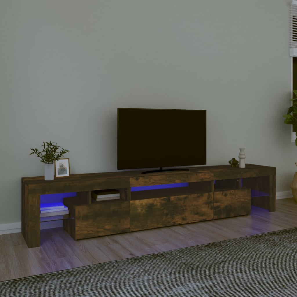 vidaXL TV Cabinet with LED Lights Smoked Oak 215x36.5x40 cm