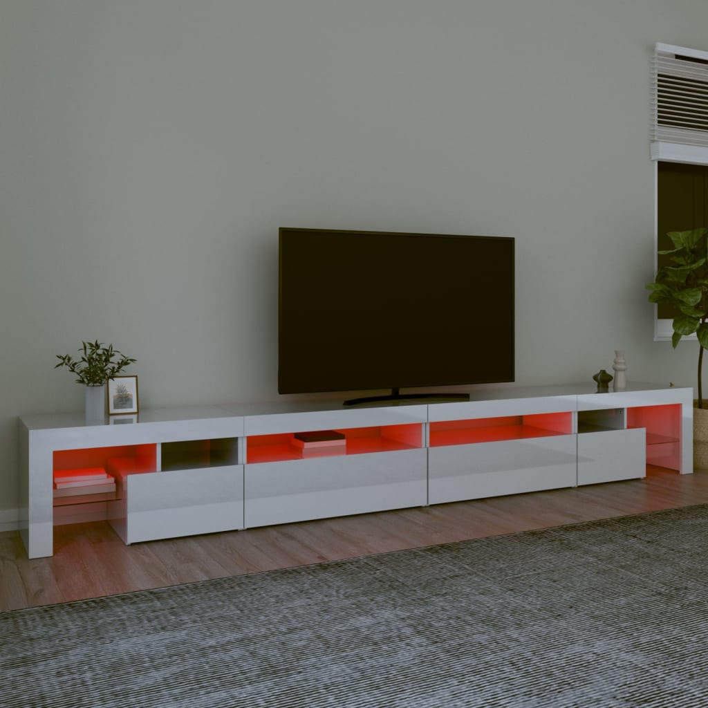 vidaXL TV Cabinet with LED Lights High Gloss White 290x36.5x40 cm