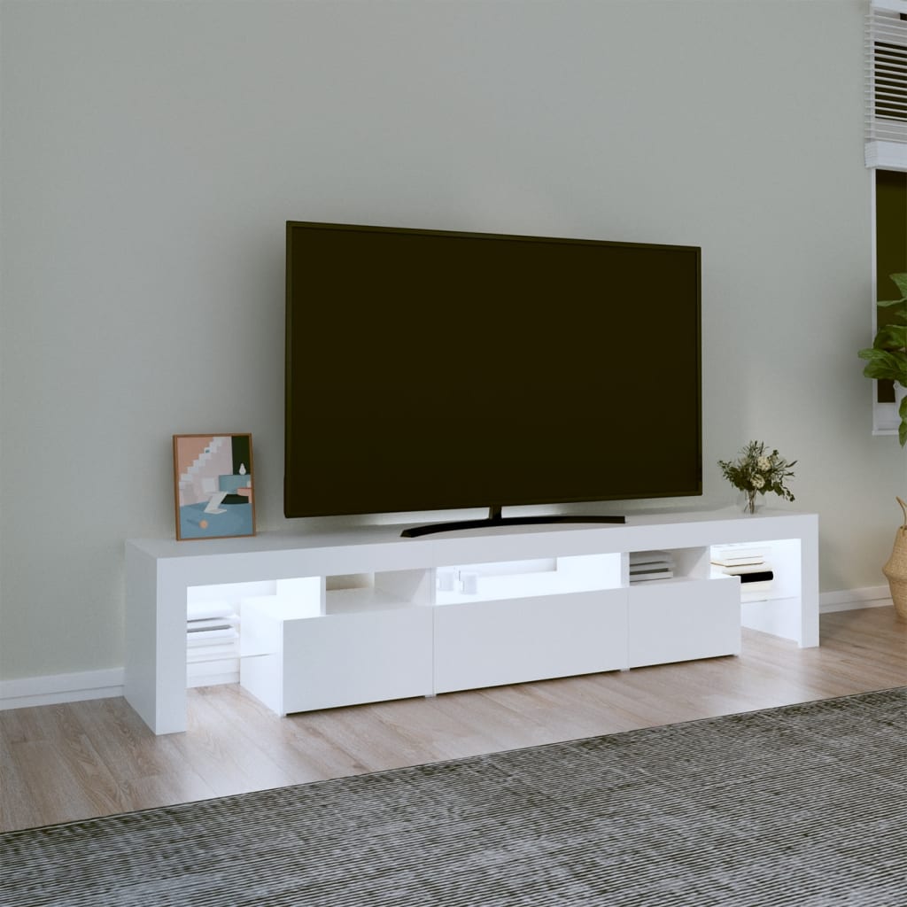 vidaXL TV Cabinet with LED Lights White 200x36.5x40 cm