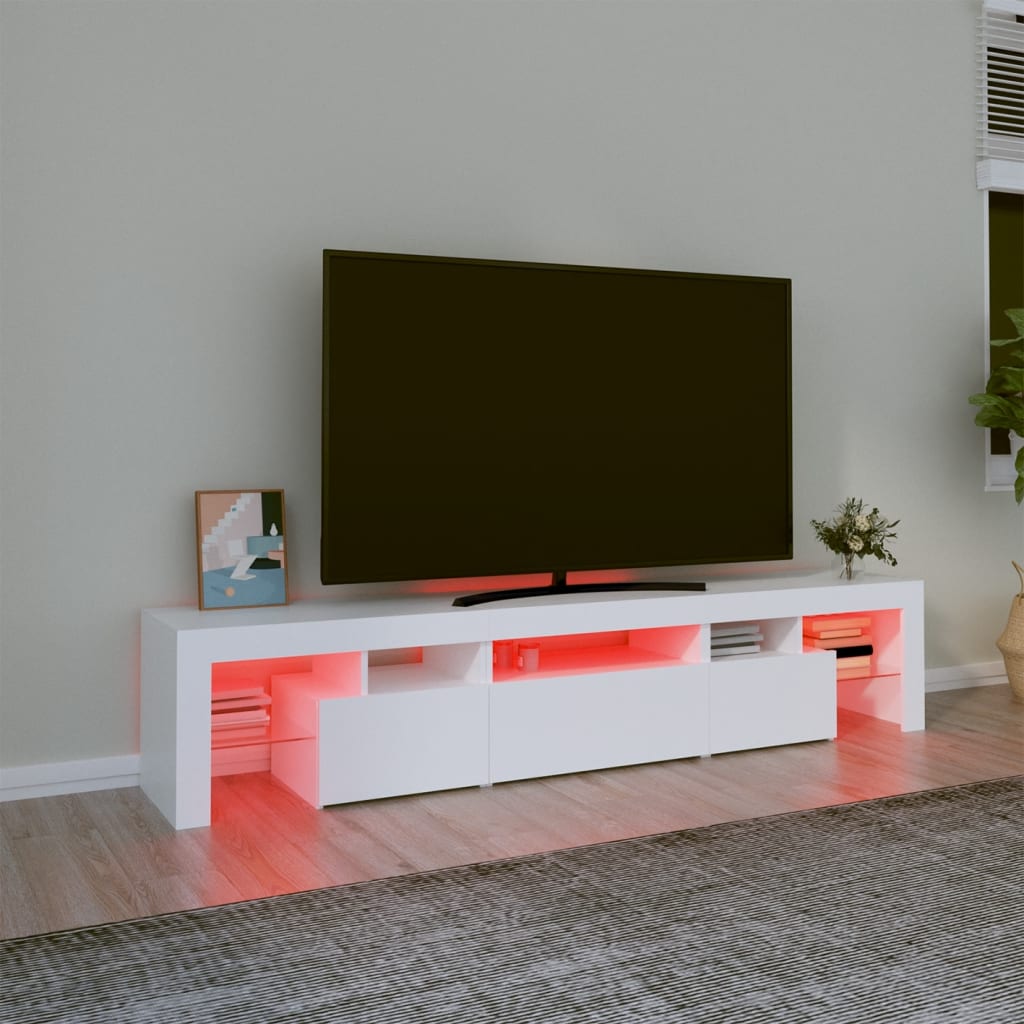 vidaXL TV Cabinet with LED Lights White 200x36.5x40 cm