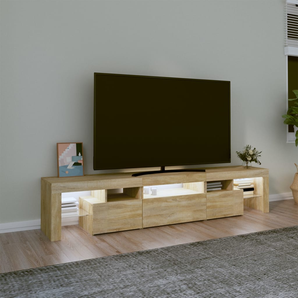 vidaXL TV Cabinet with LED Lights Sonoma Oak 200x36.5x40 cm