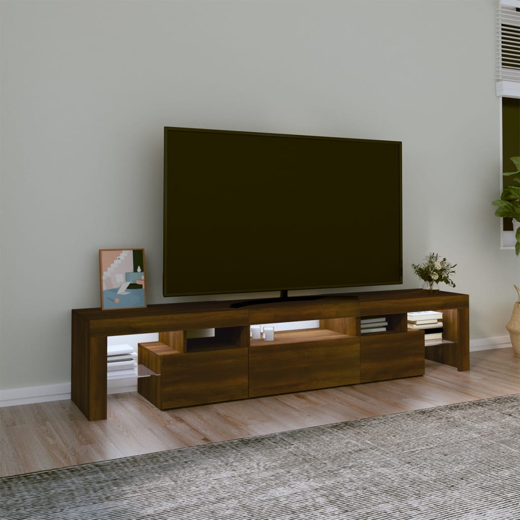 vidaXL TV Cabinet with LED Lights Brown Oak 200x36.5x40 cm