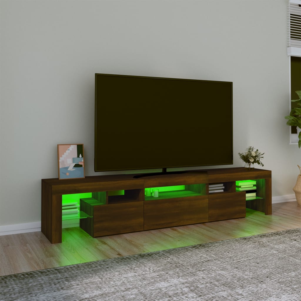 vidaXL TV Cabinet with LED Lights Brown Oak 200x36.5x40 cm