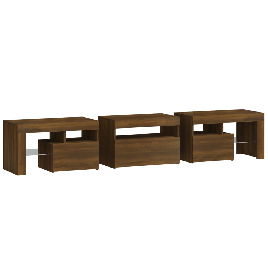 vidaXL TV Cabinet with LED Lights Brown Oak 200x36.5x40 cm