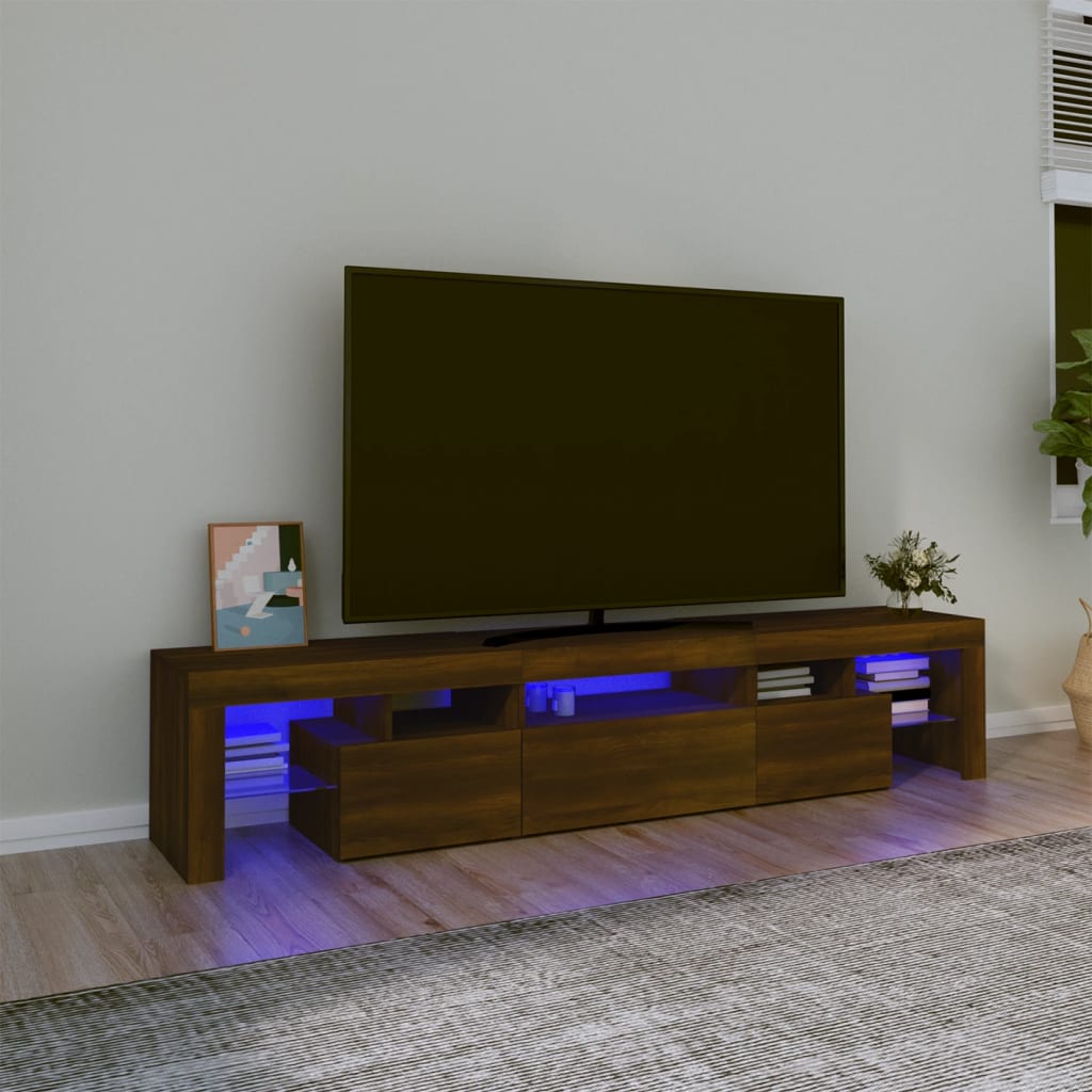 vidaXL TV Cabinet with LED Lights Brown Oak 200x36.5x40 cm