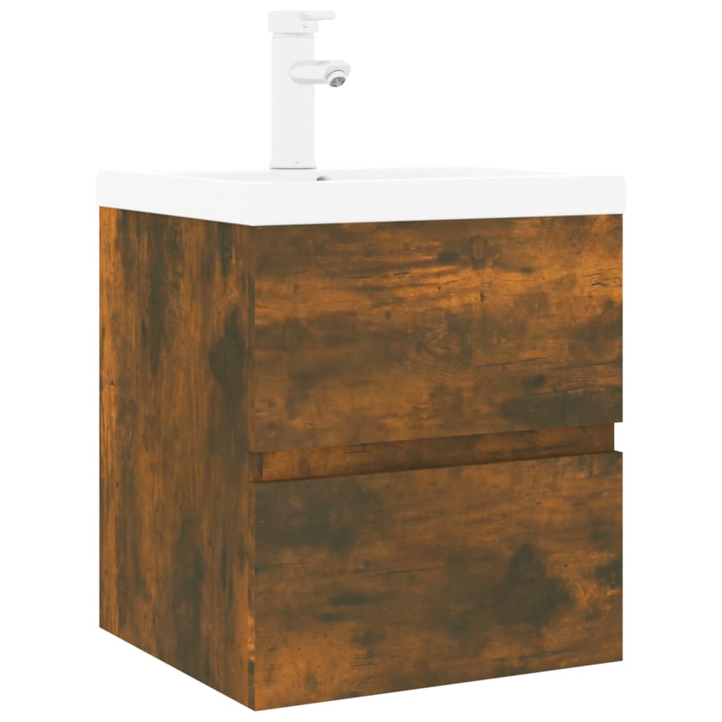 vidaXL Sink Cabinet with Built-in Basin Smoked Oak Engineered Wood