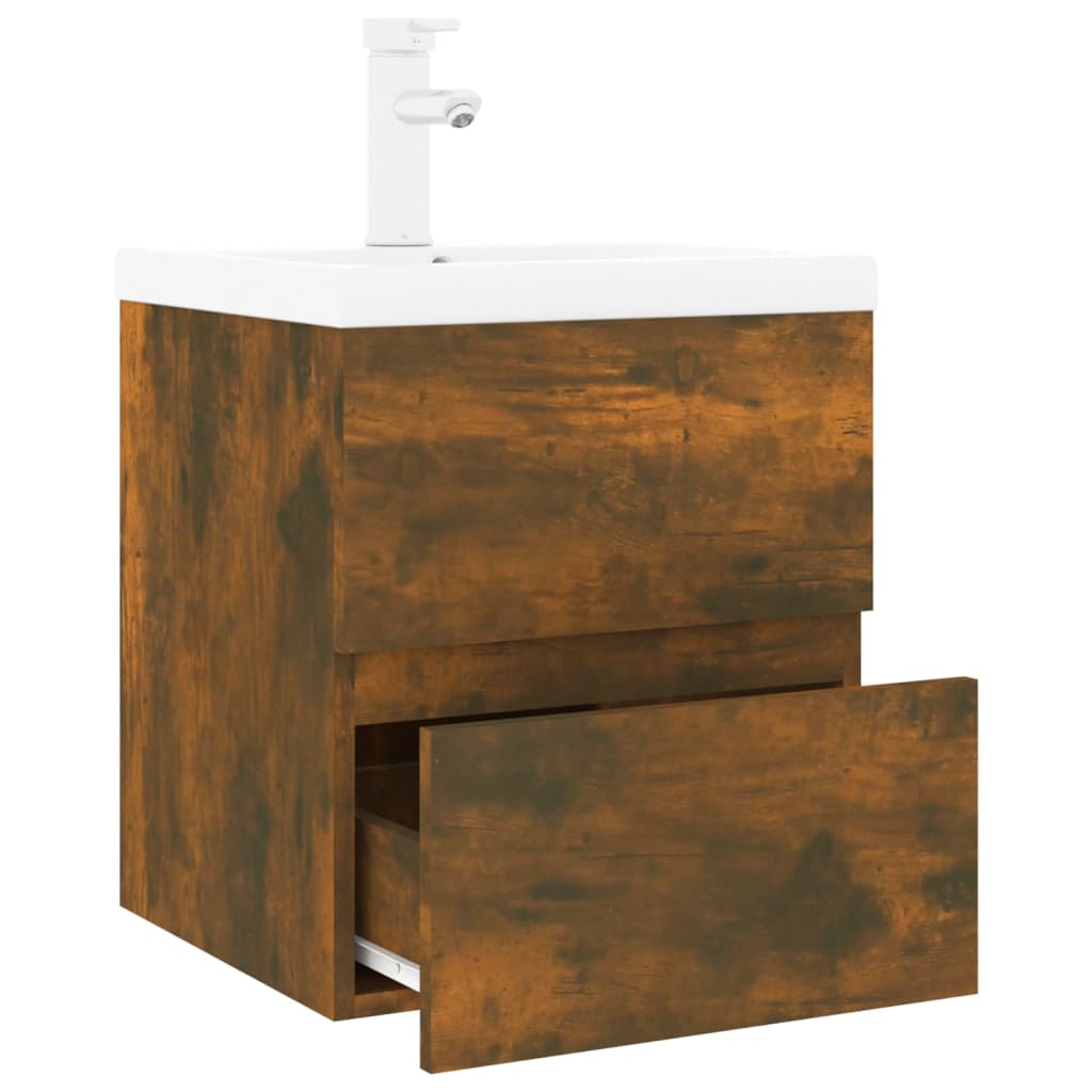 vidaXL Sink Cabinet with Built-in Basin Smoked Oak Engineered Wood