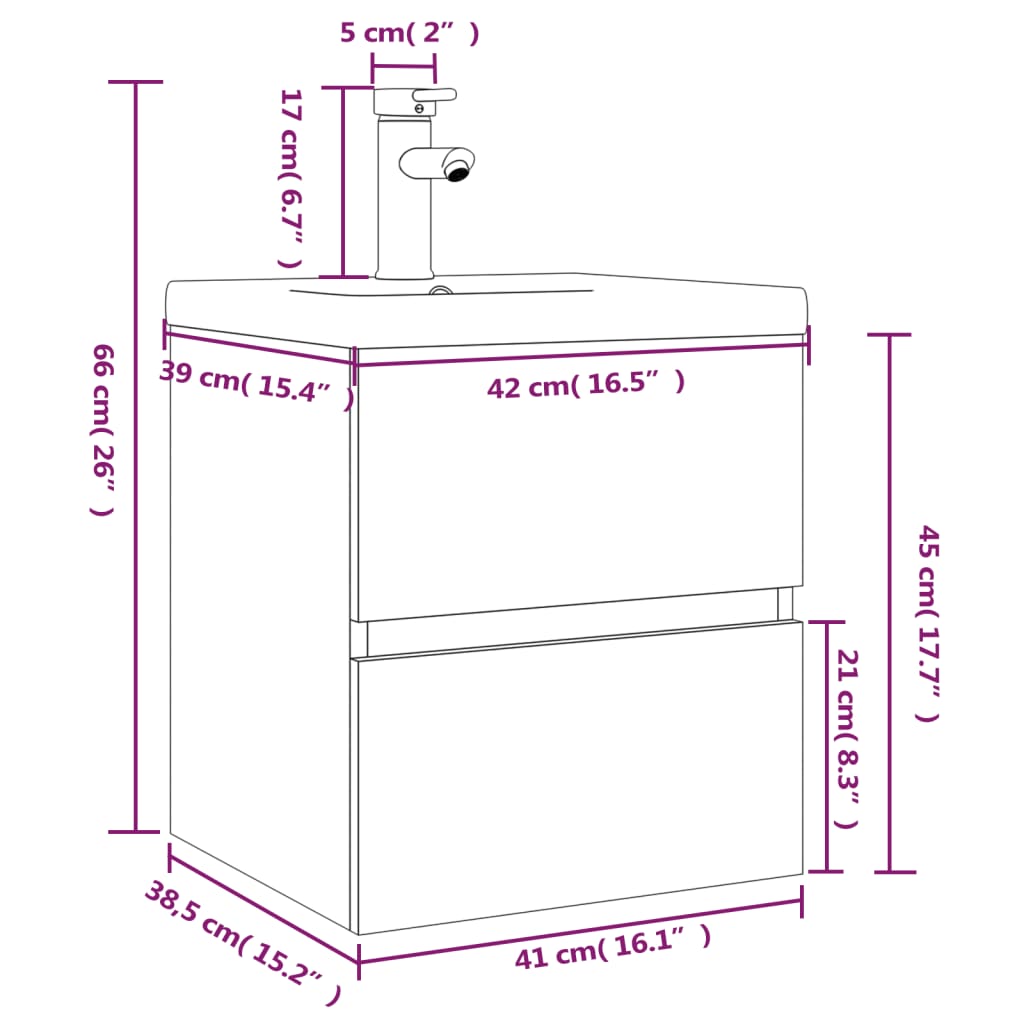 vidaXL Sink Cabinet with Built-in Basin Smoked Oak Engineered Wood