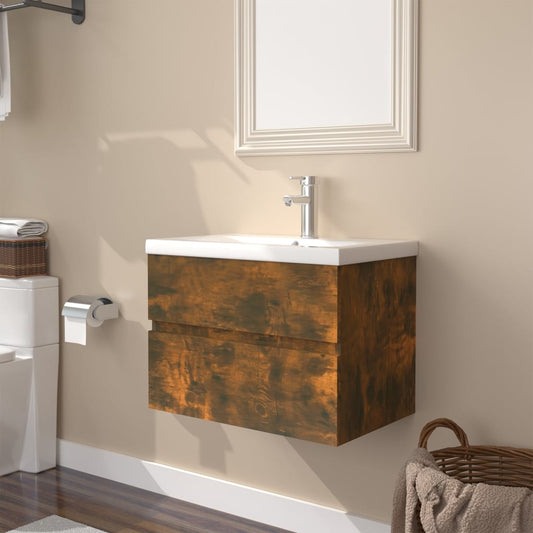 vidaXL Sink Cabinet with Built-in Basin Smoked Oak Engineered Wood