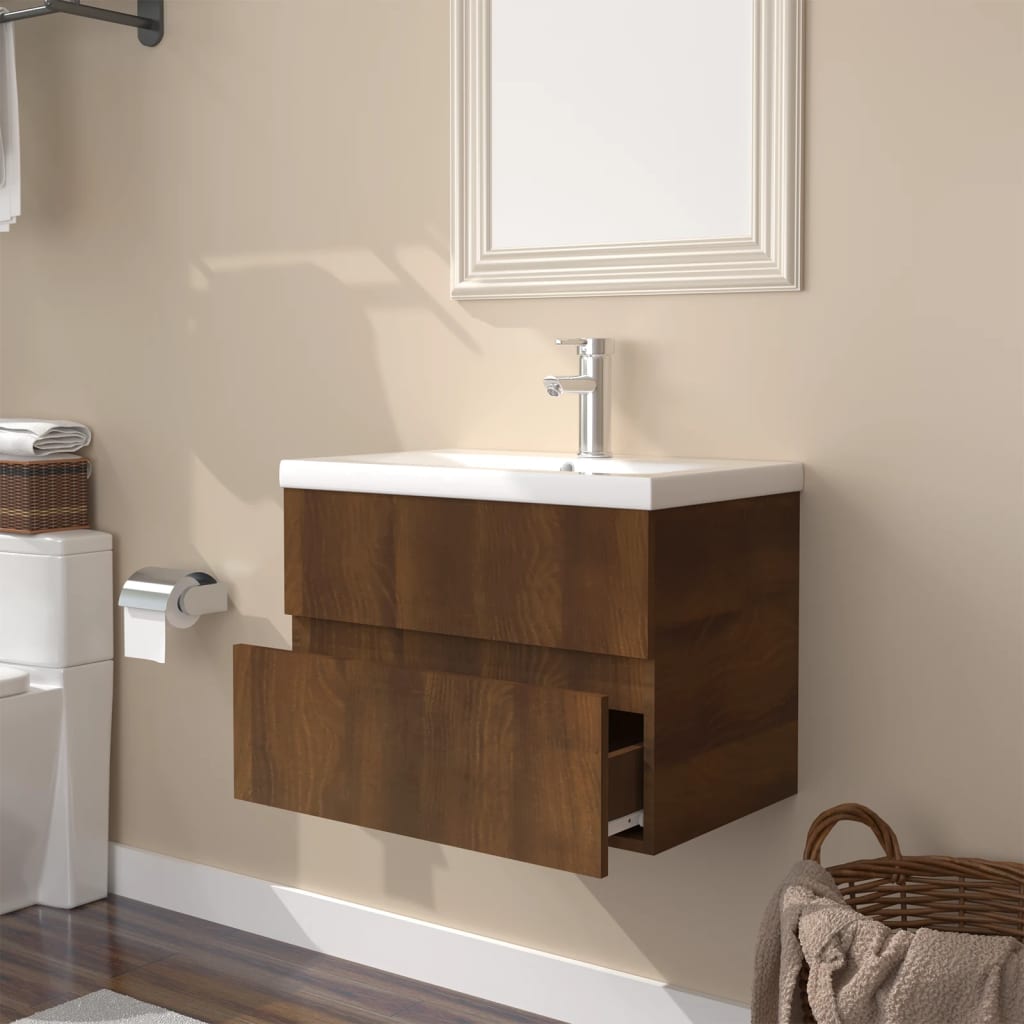 vidaXL Sink Cabinet with Built-in Basin Brown Oak Engineered Wood