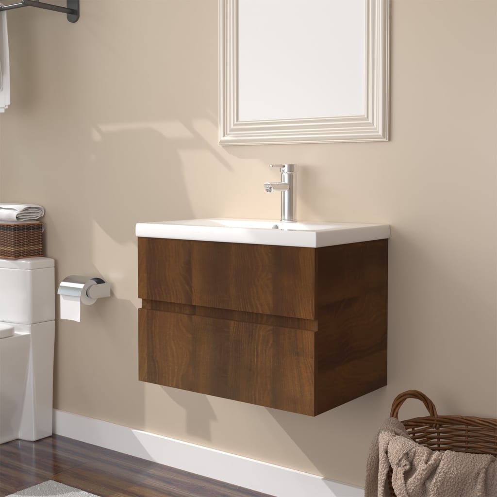 vidaXL Sink Cabinet with Built-in Basin Brown Oak Engineered Wood