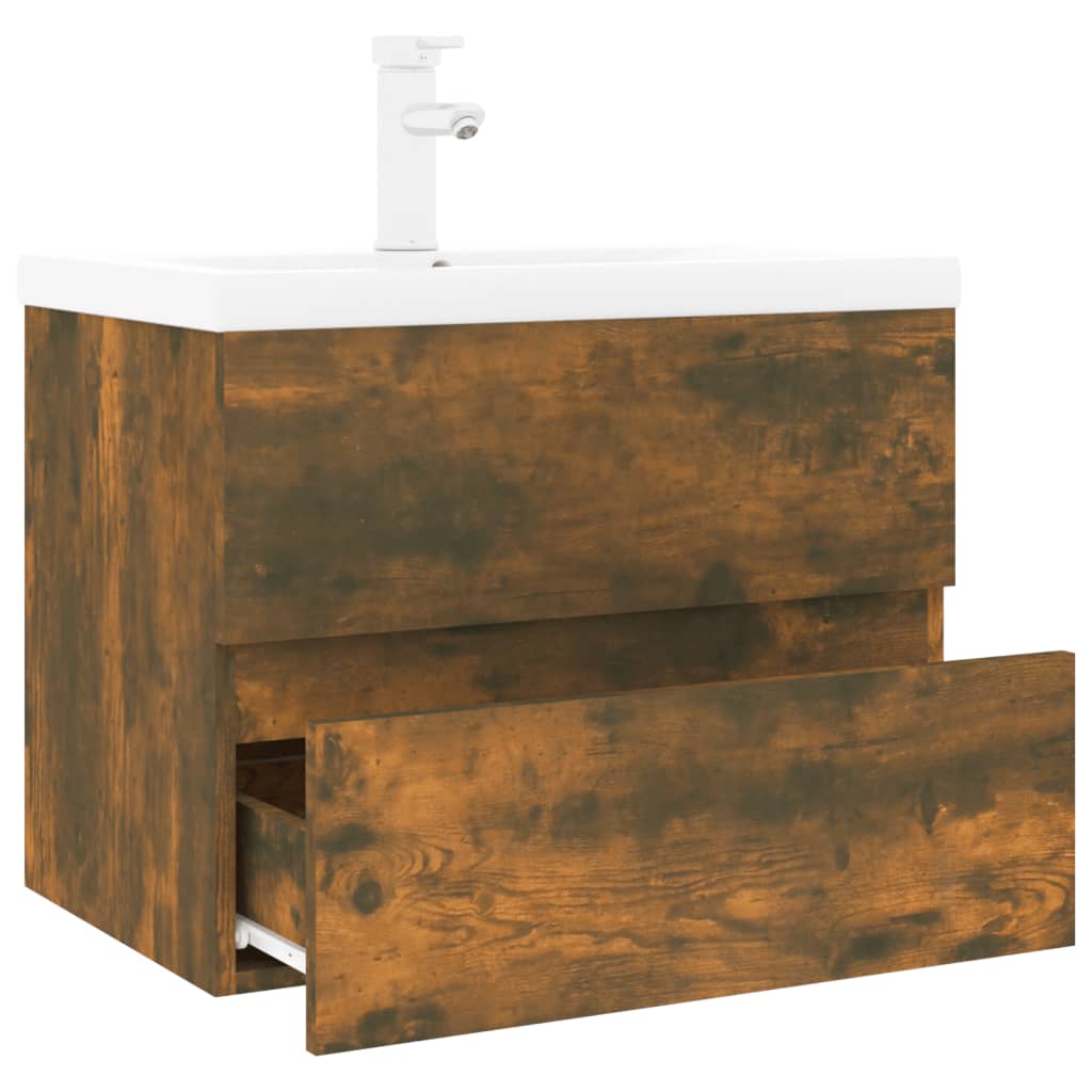 vidaXL Sink Cabinet with Built-in Basin Smoked Oak Engineered Wood