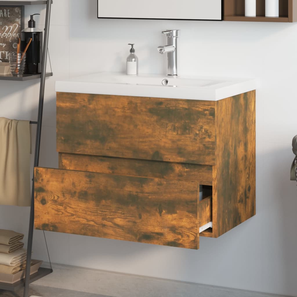 vidaXL Sink Cabinet with Built-in Basin Smoked Oak Engineered Wood