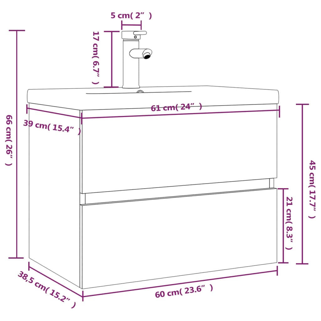 vidaXL Sink Cabinet with Built-in Basin Smoked Oak Engineered Wood