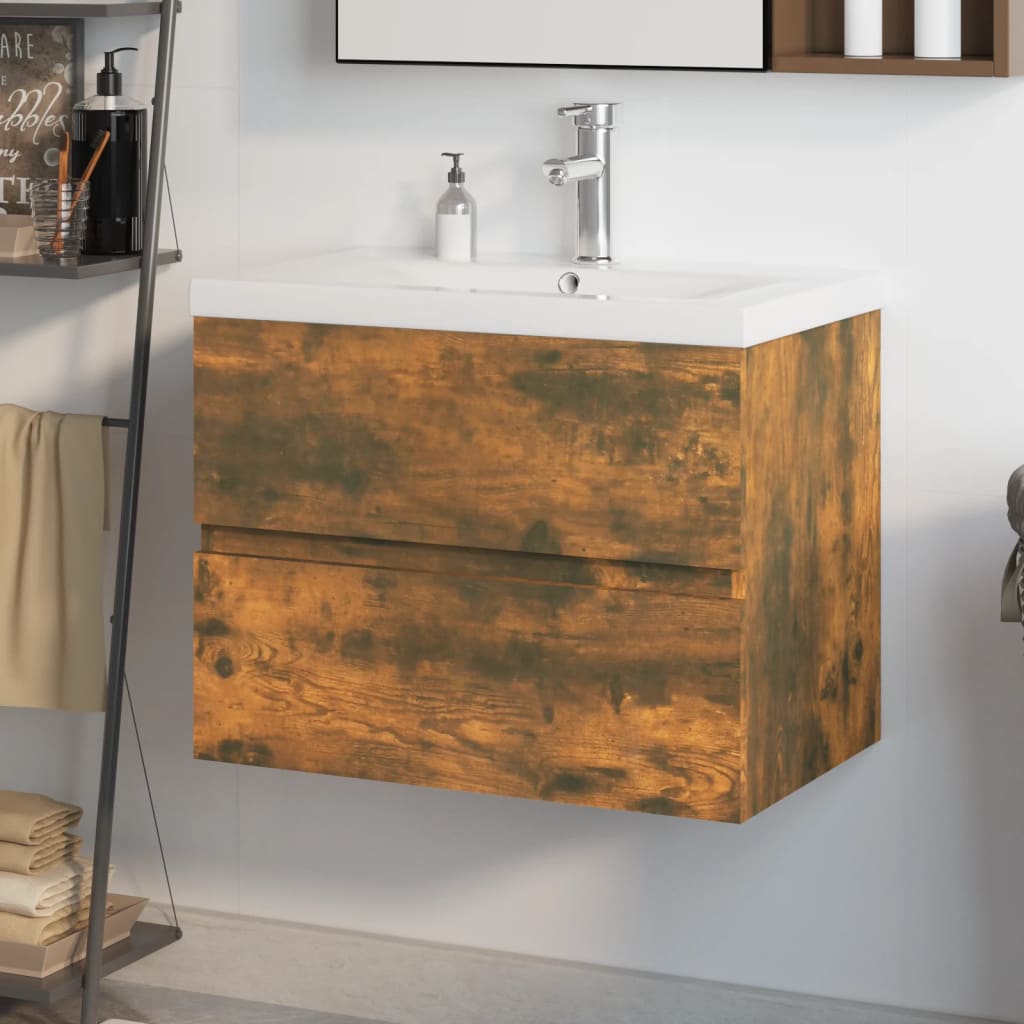 vidaXL Sink Cabinet with Built-in Basin Smoked Oak Engineered Wood