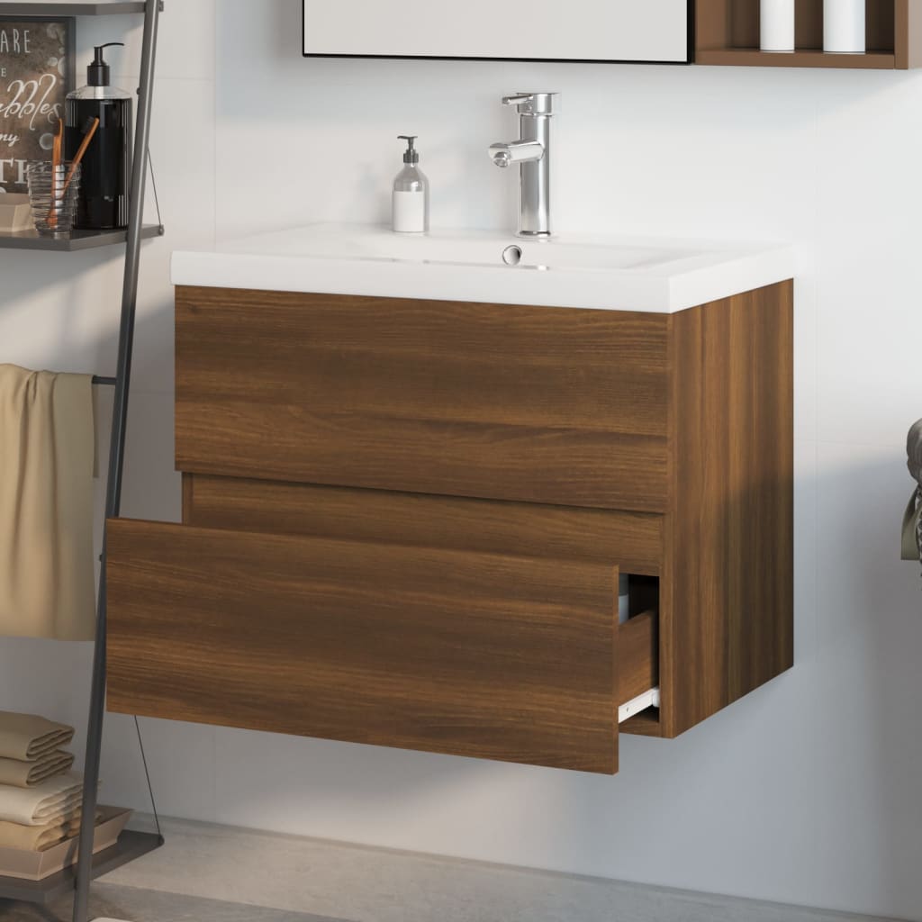 vidaXL Sink Cabinet with Built-in Basin Brown Oak Engineered Wood