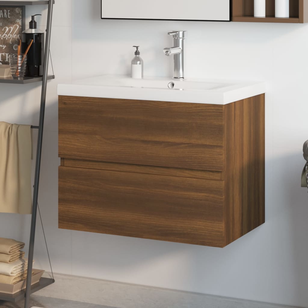 vidaXL Sink Cabinet with Built-in Basin Brown Oak Engineered Wood