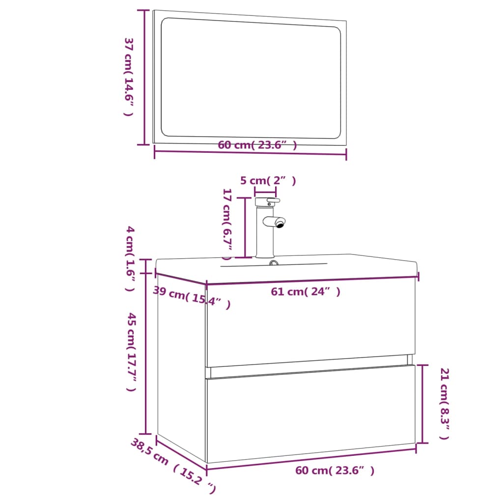 vidaXL Bathroom Furniture Set Smoked Oak Engineered Wood