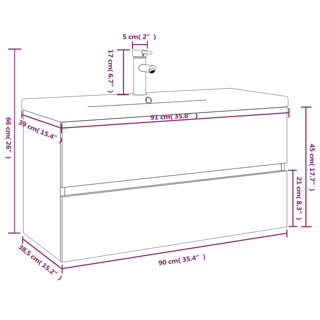 vidaXL Sink Cabinet with Built-in Basin Brown Oak Engineered Wood