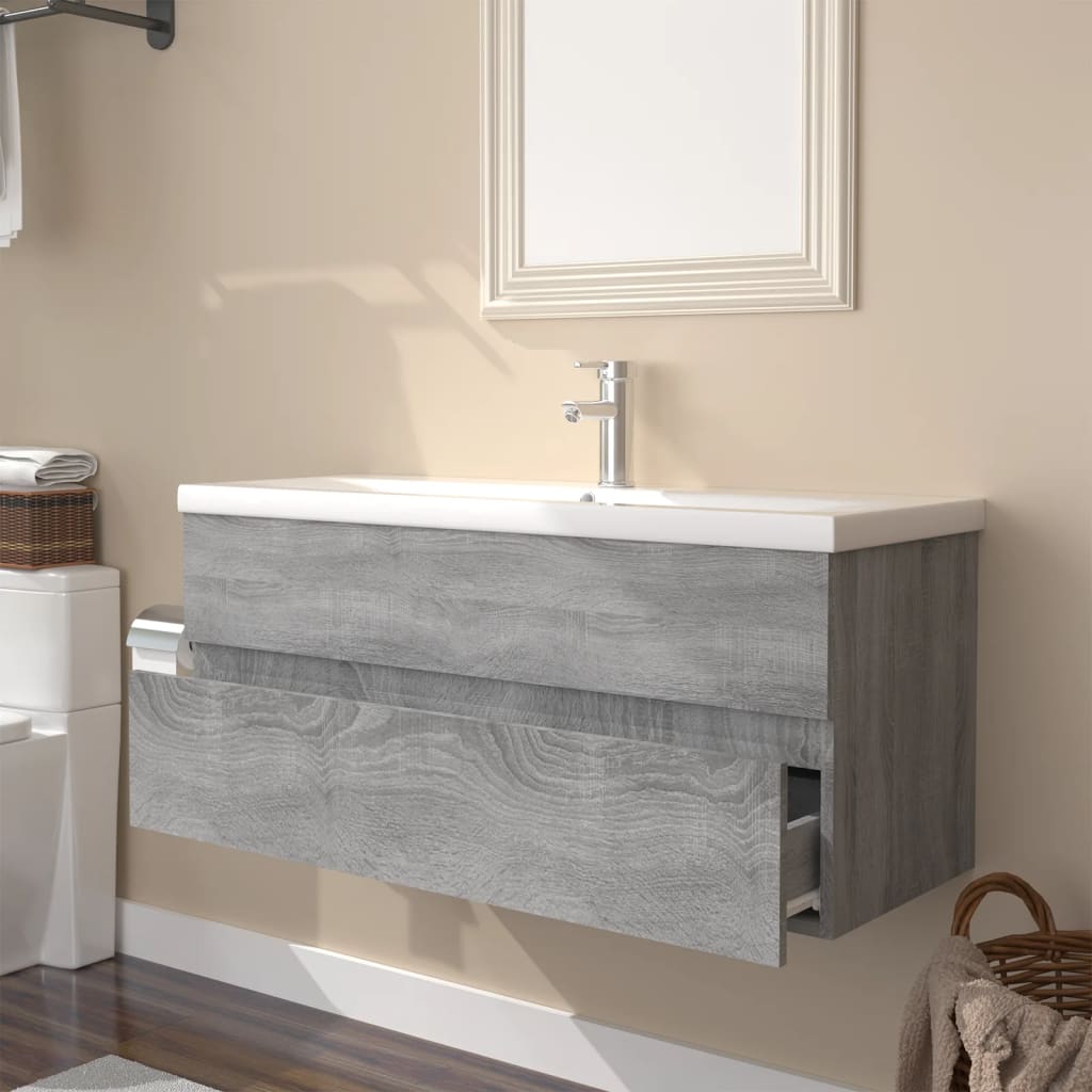 vidaXL Sink Cabinet with Built-in Basin Grey Sonoma Engineered Wood