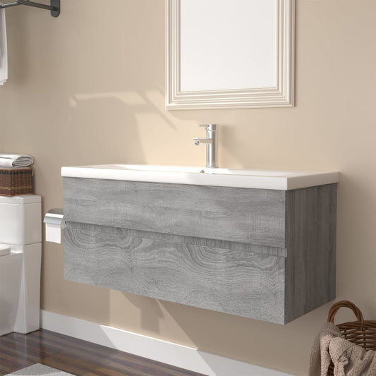 vidaXL Sink Cabinet with Built-in Basin Grey Sonoma Engineered Wood