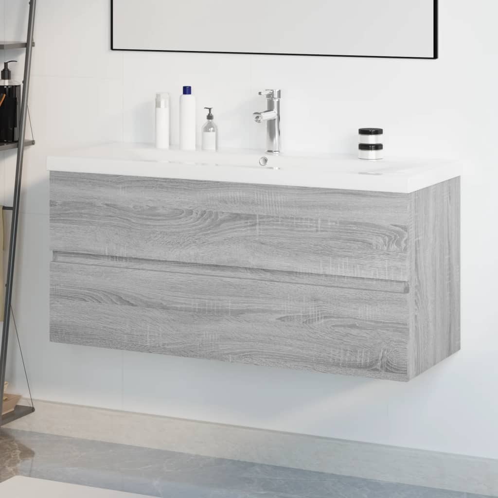 vidaXL Sink Cabinet with Built-in Basin Grey Sonoma Engineered Wood