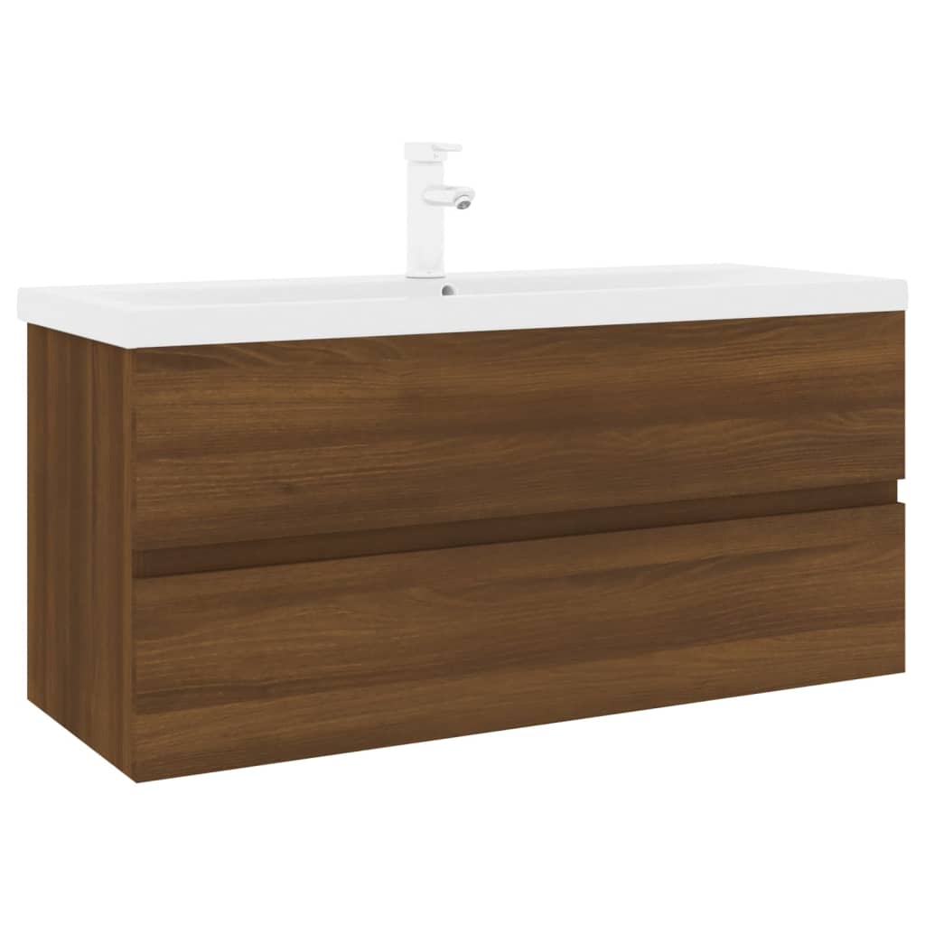 vidaXL Sink Cabinet with Built-in Basin Brown Oak Engineered Wood