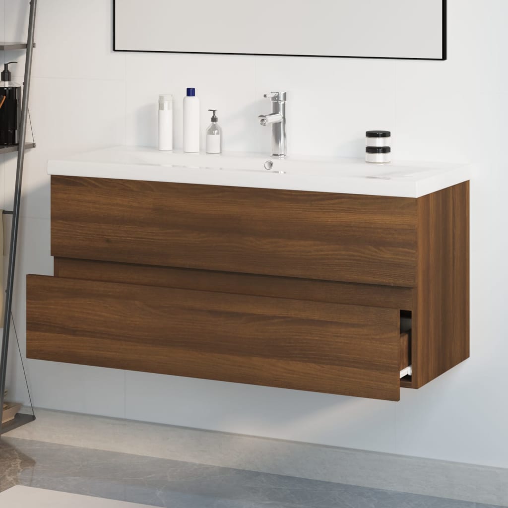 vidaXL Sink Cabinet with Built-in Basin Brown Oak Engineered Wood