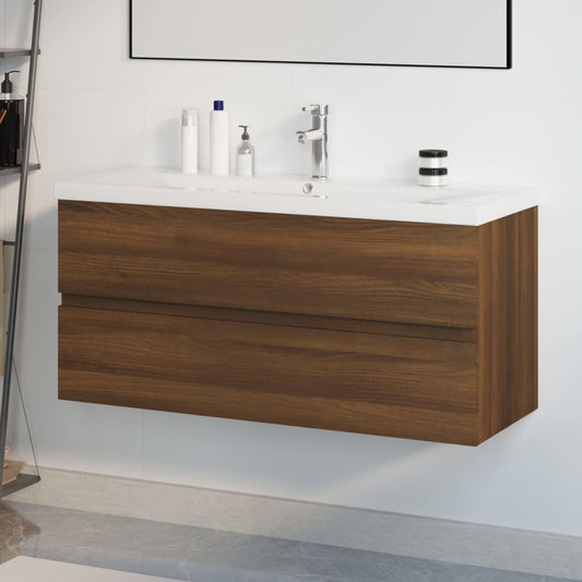 vidaXL Sink Cabinet with Built-in Basin Brown Oak Engineered Wood