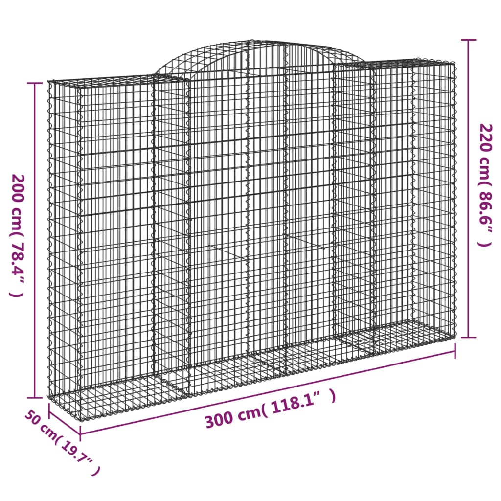 vidaXL Arched Gabion Basket 300x50x200/220 cm Galvanised Iron