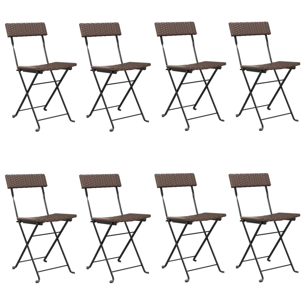 Folding Bistro Chair | Set of 8 | Brown | PE rattan, powder-coated steel