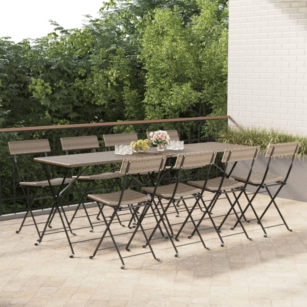 vidaXL Folding Bistro Chairs 8 pcs Grey Poly Rattan and Steel