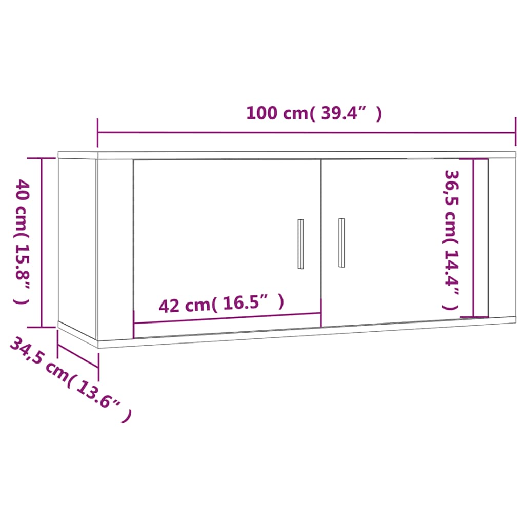 vidaXL Wall Mounted TV Cabinet Concrete Grey 100x34.5x40 cm