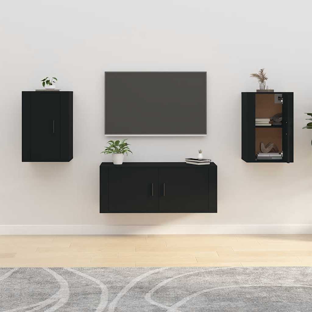 2 Piece Wall-mounted TV Cabinet Set Black 40x34,5x60 cm